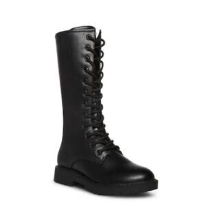 Steve Madden DeeDee Combat Boots 1 NWT Black Leather Little Big Kids Girls Tall